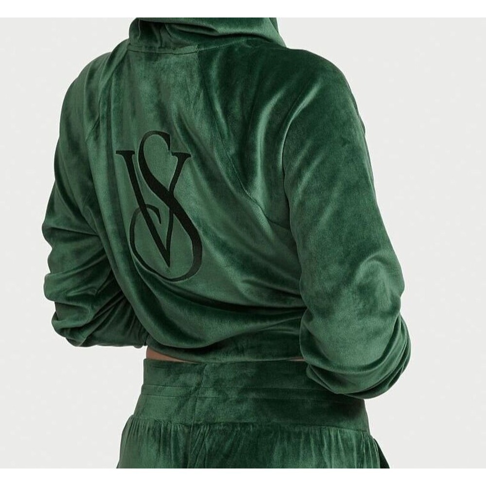 Victoria's Secret L/GHoodie VELVET green long sleeve with pockets on the sides.‎
